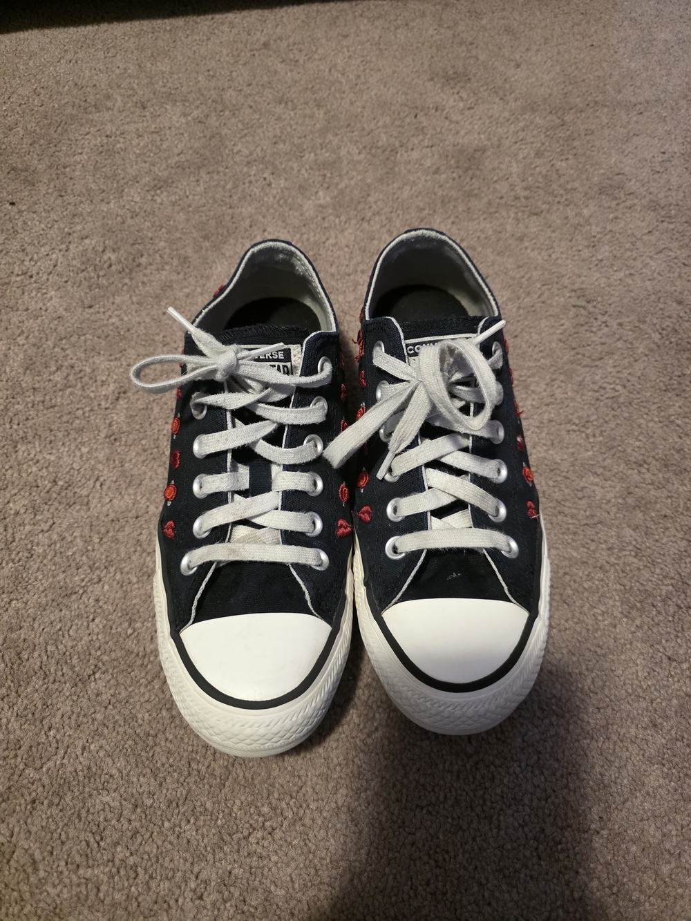 Converse Black Low Top Sneakers with Red Embroidery